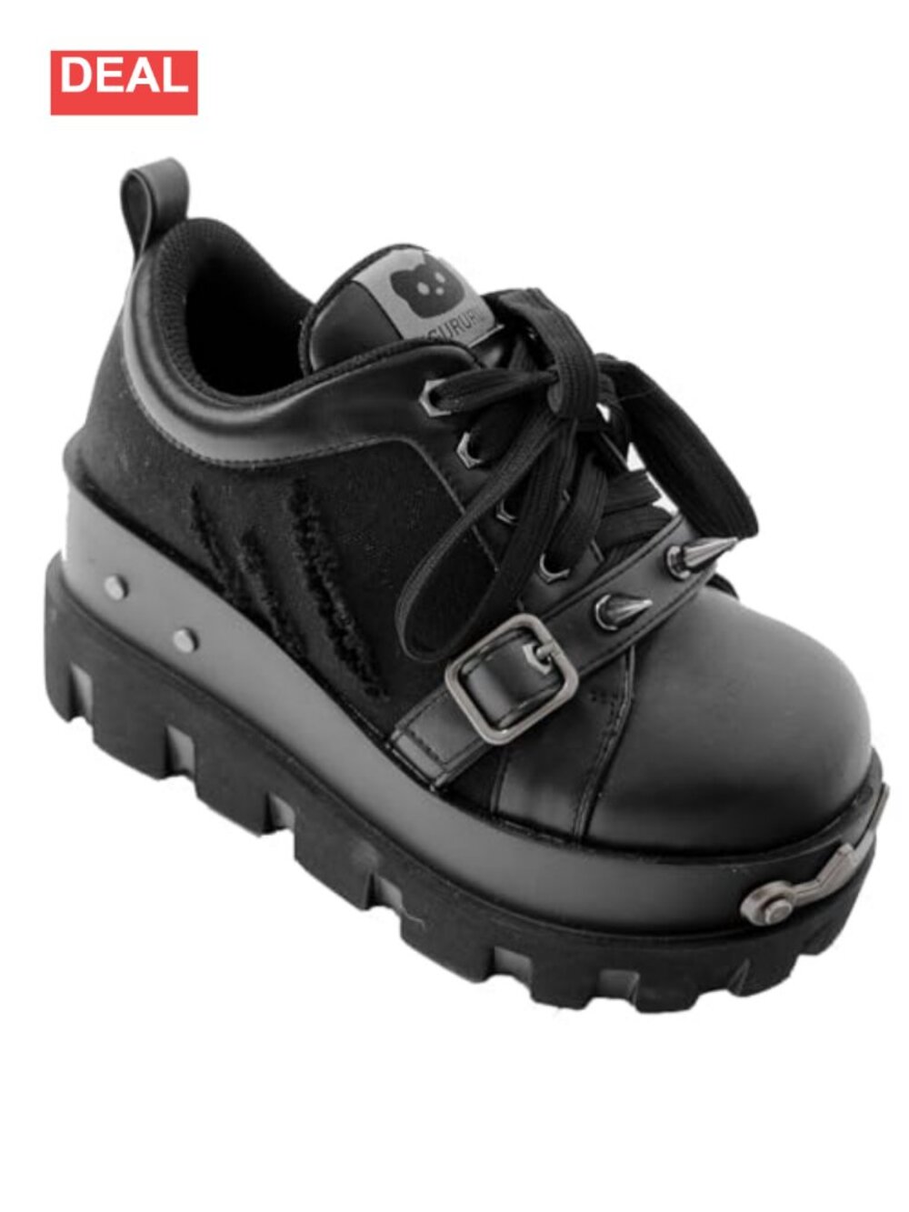 Y2K Goth Platform Combat Boots PU Leather Claw Canvas Lace-Up Ankle Boots